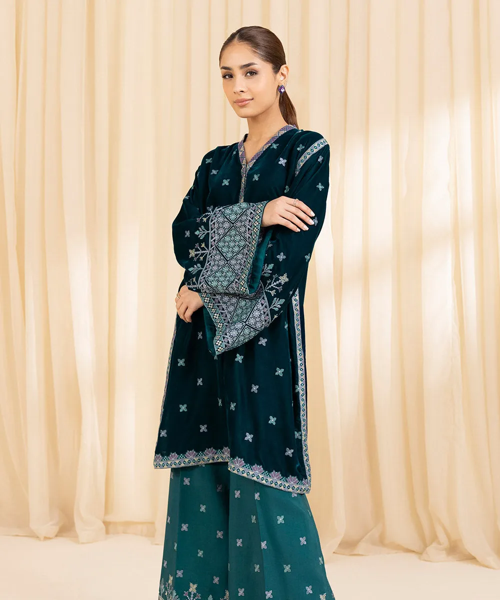 2 Piece - Embroidered Velvet Suit