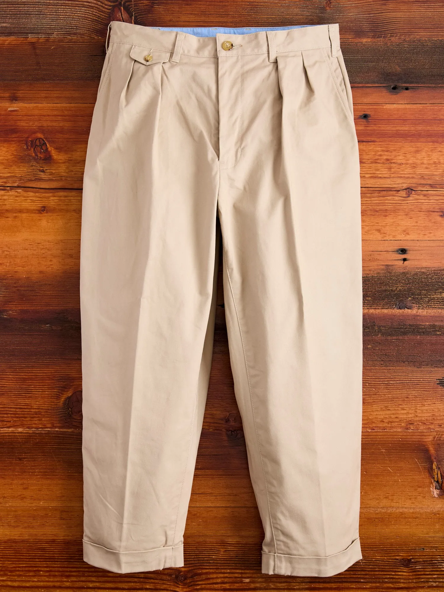 2-Pleat Twill Trousers in Khaki