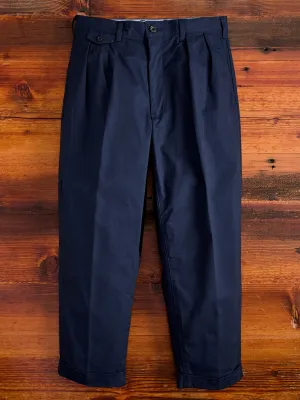 2-Pleat Twill Trousers in Navy