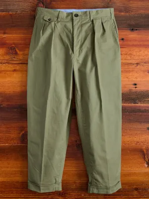 2-Pleat Twill Trousers in Olive