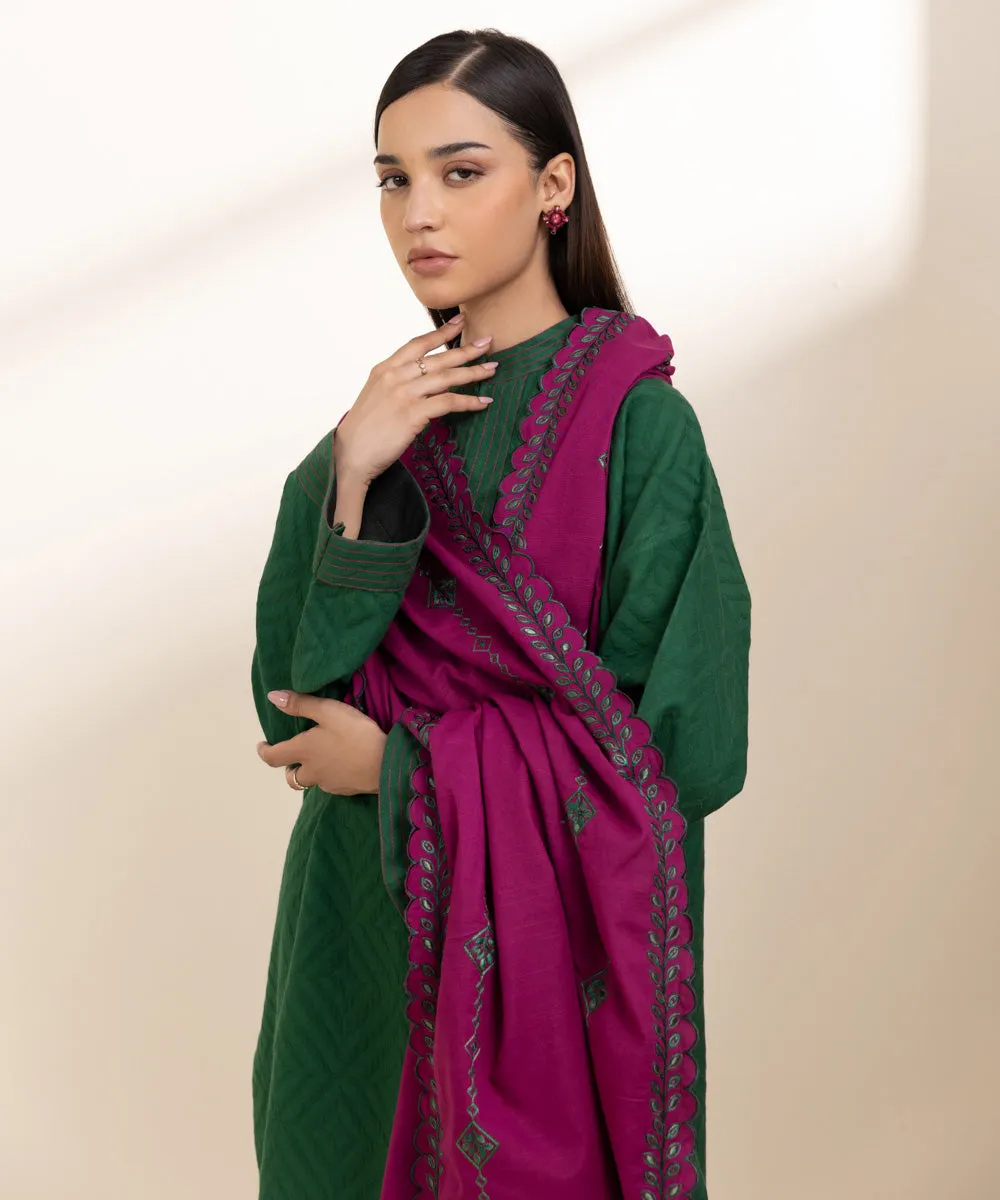 3 Piece - Embroidered Cotton Jacquard Suit