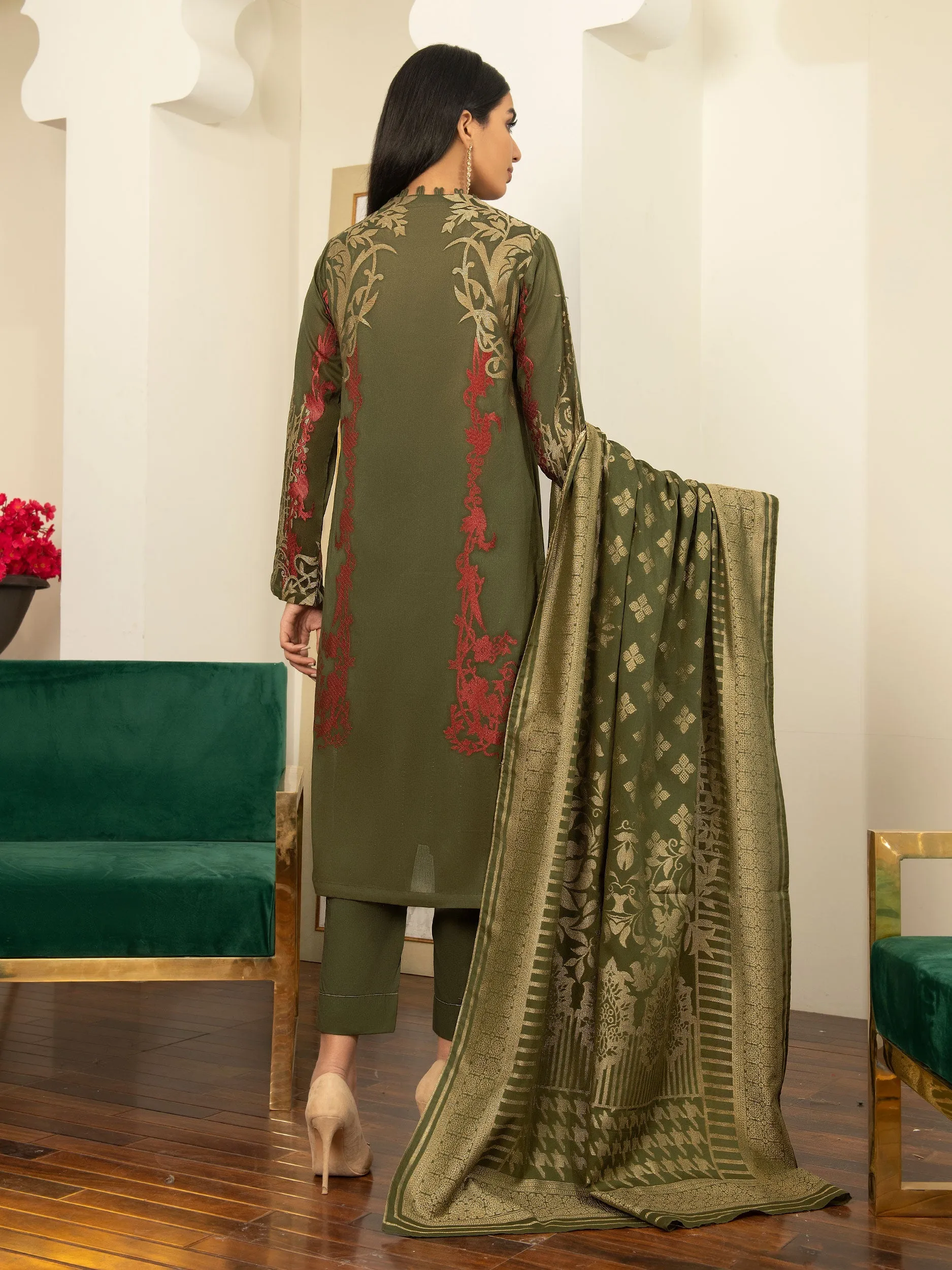 3 Piece Embroidered Jacquard Suit