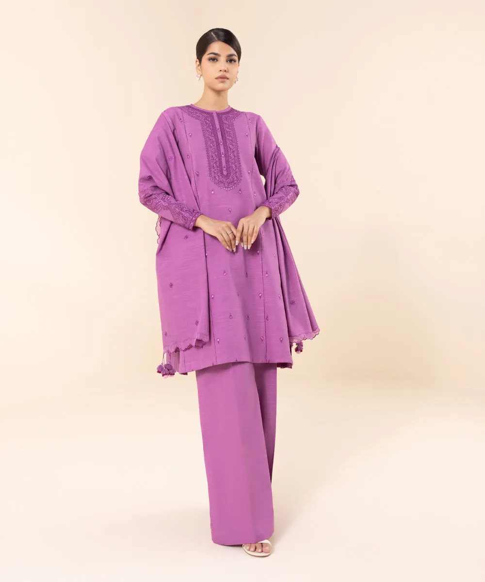 3 Piece - Embroidered Khaddar Suit