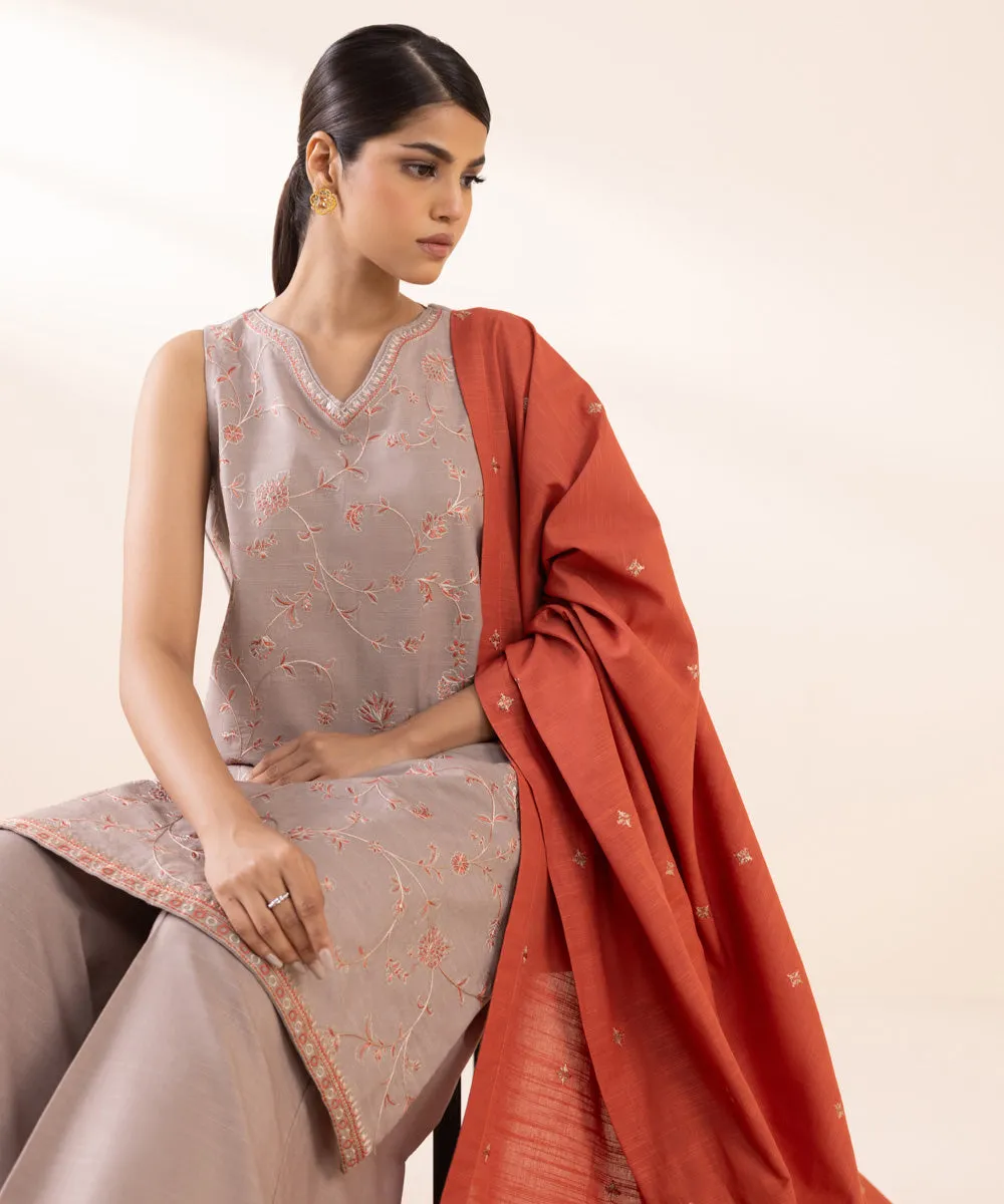 3 Piece - Embroidered Light Khaddar Suit