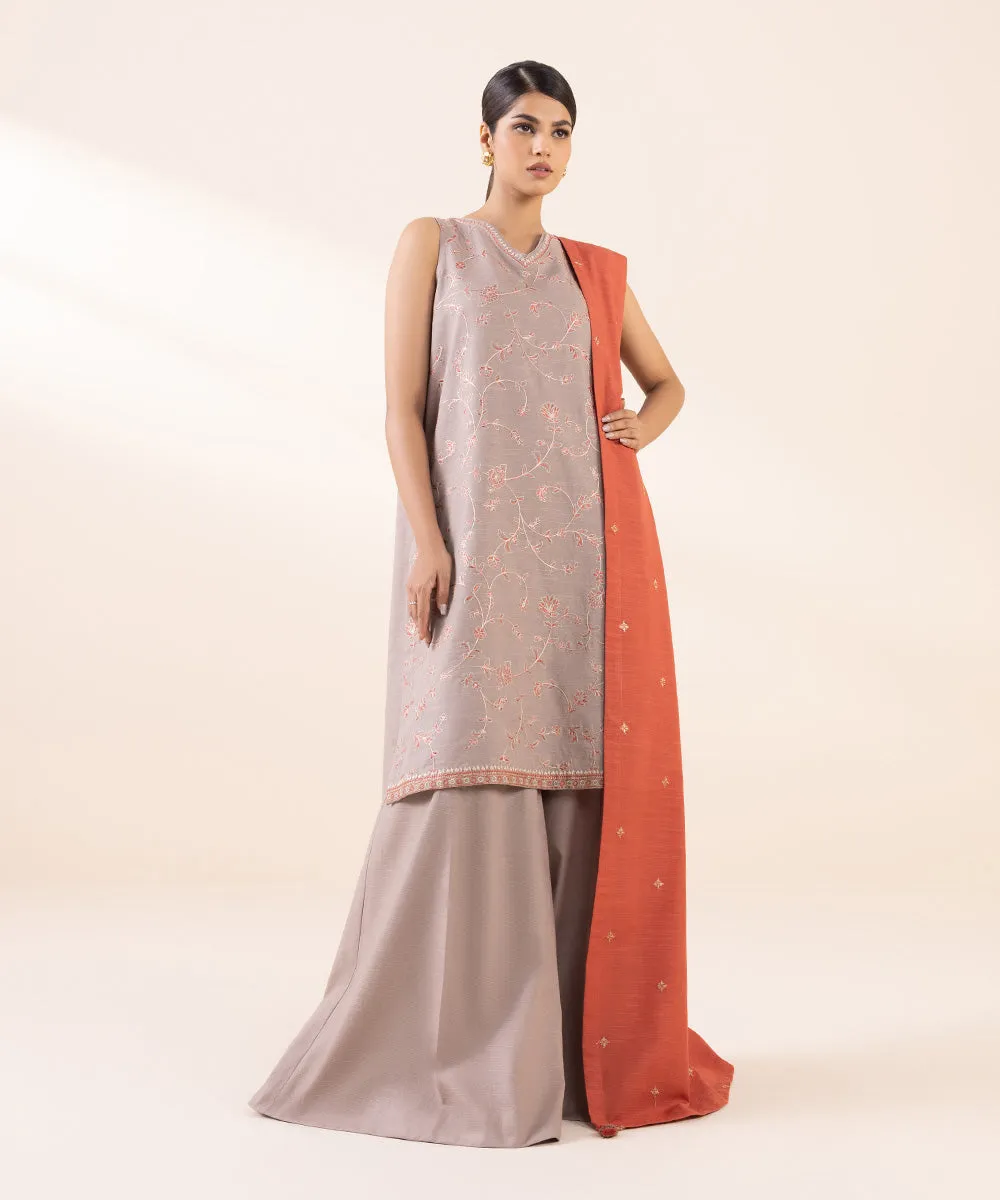 3 Piece - Embroidered Light Khaddar Suit