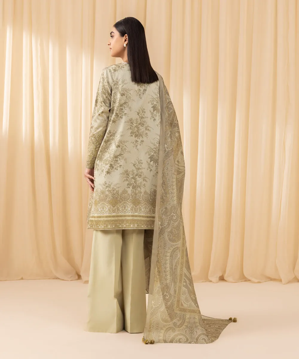 3 Piece -  Embroidered Satin Suit