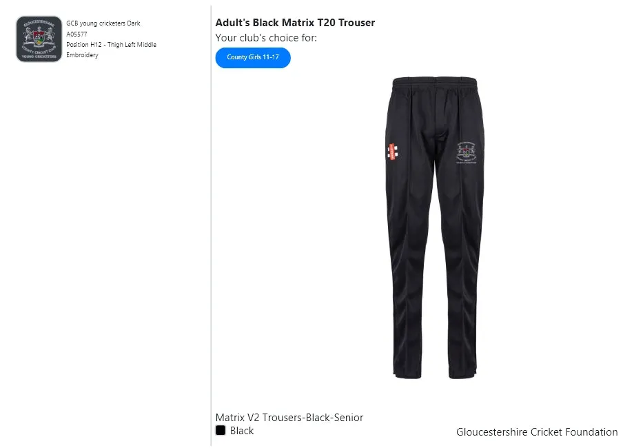 Adult's Black Matrix T20 Trouser