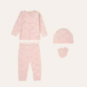 Baby Girls Knitted Butterfly 4 Piece Clothing Outfit Set - Pink