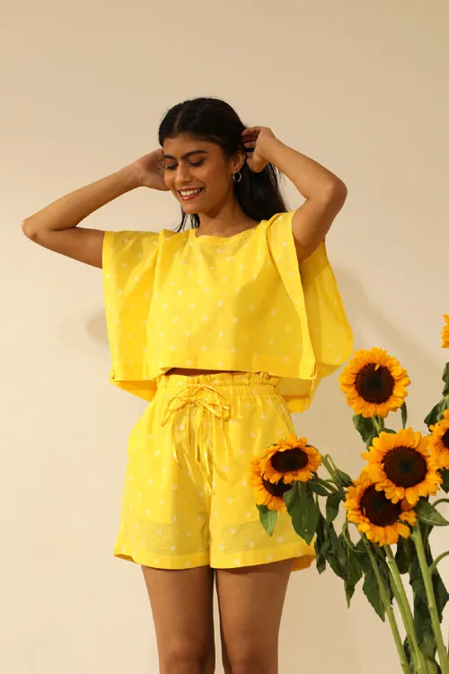 Bandhani Side Open Crop Top In Electric Yellow