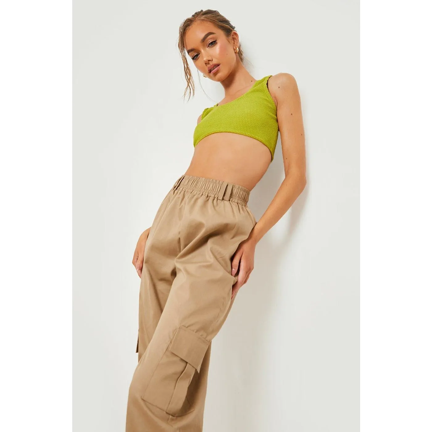 Beige Balloon Fit Cargo Trousers