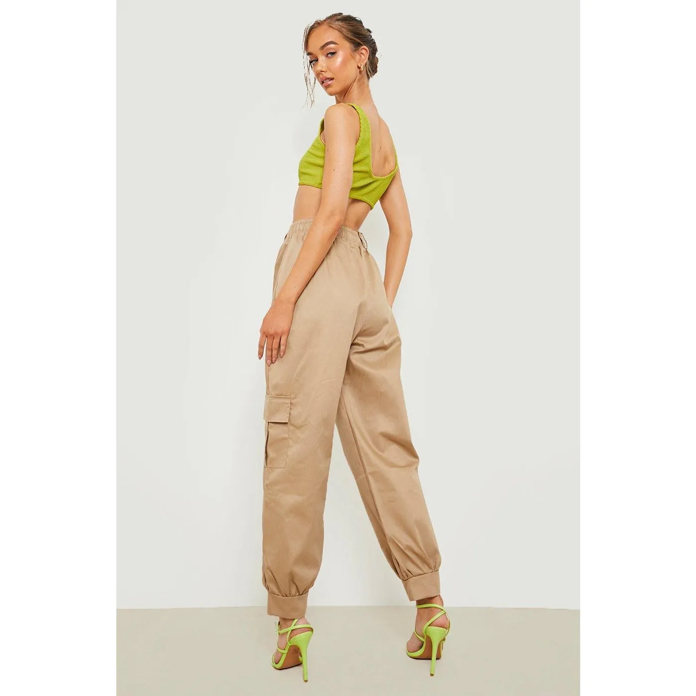 Beige Balloon Fit Cargo Trousers