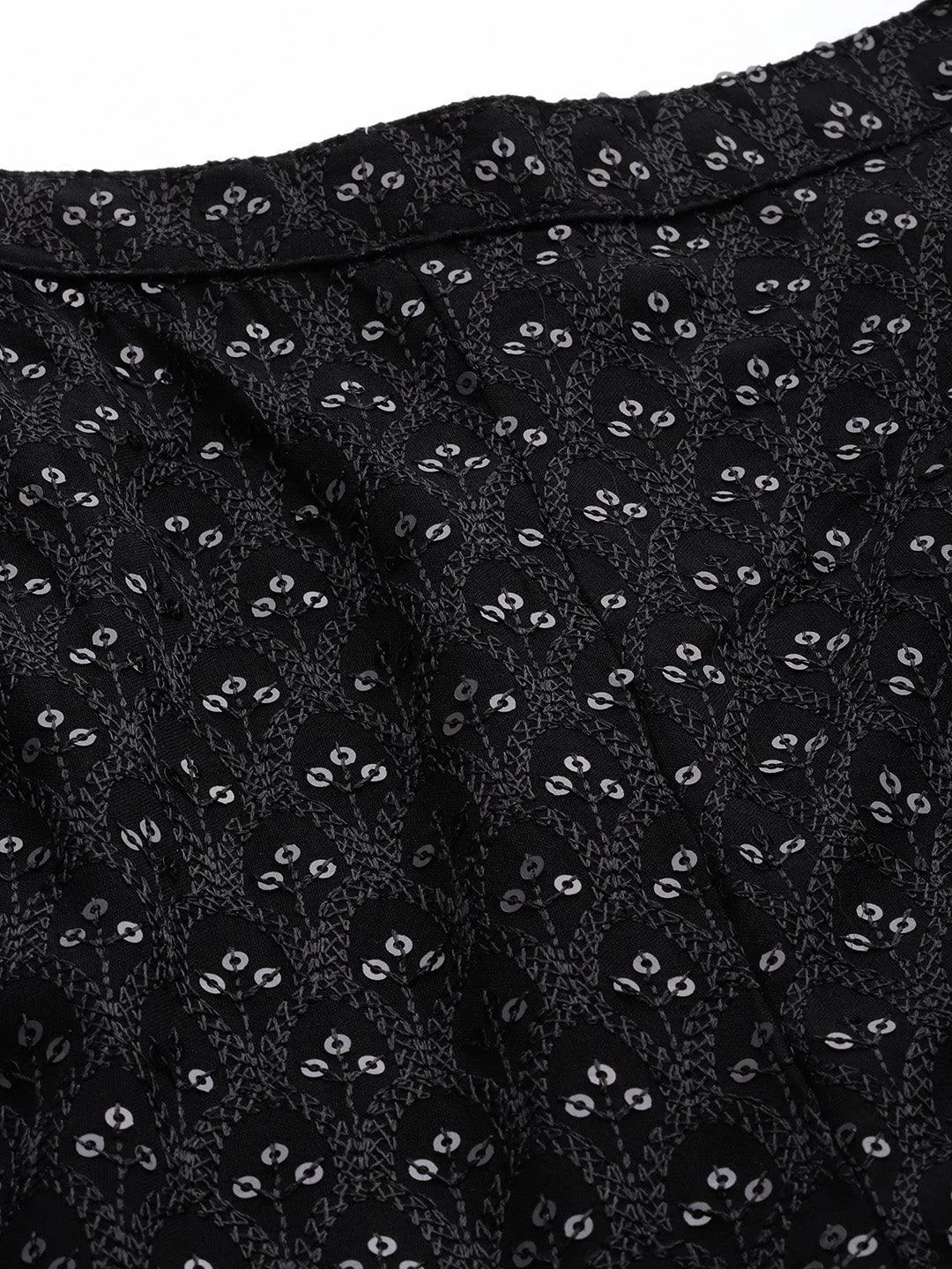 Black Embroidered Rayon Trousers