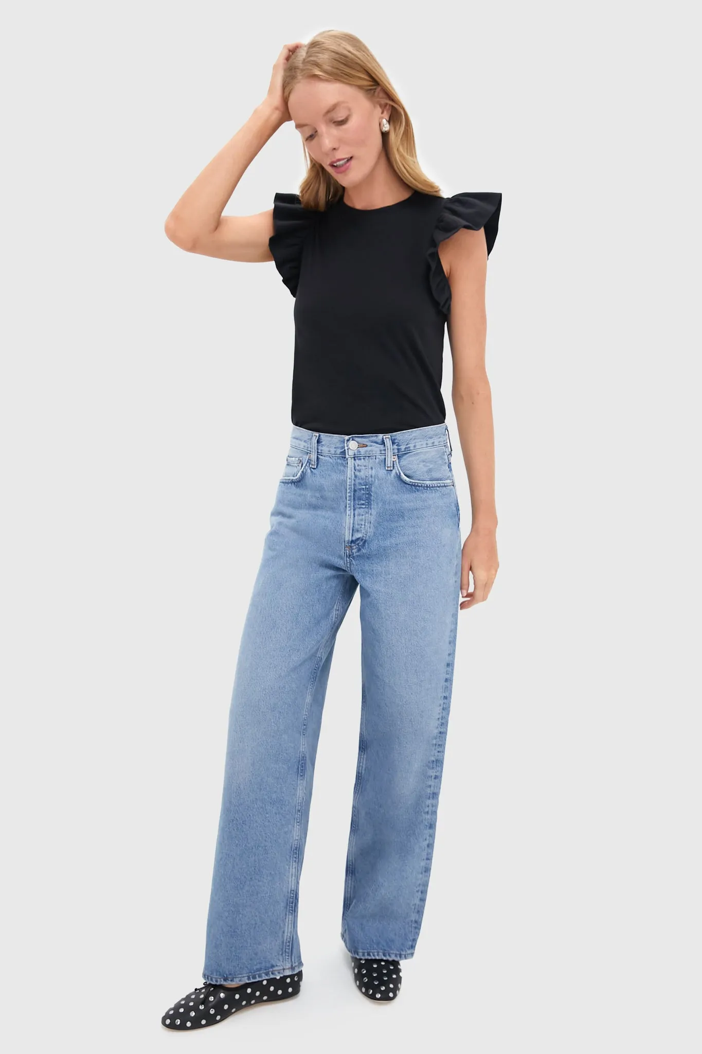 Black Kaia Flutter Sleeve Tee