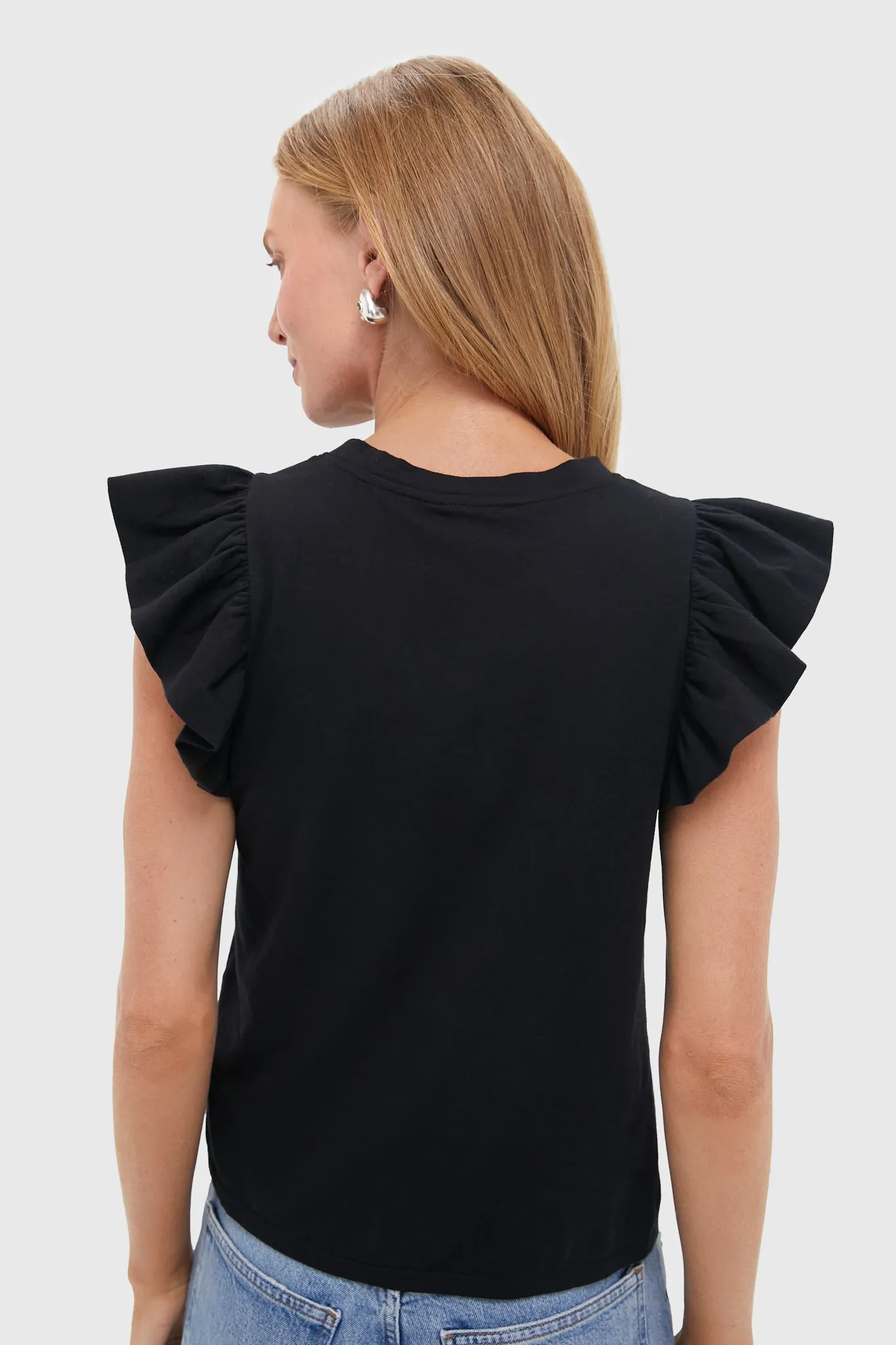 Black Kaia Flutter Sleeve Tee