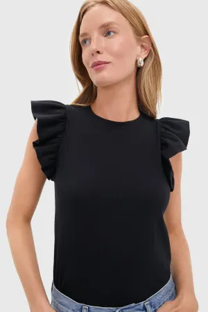 Black Kaia Flutter Sleeve Tee