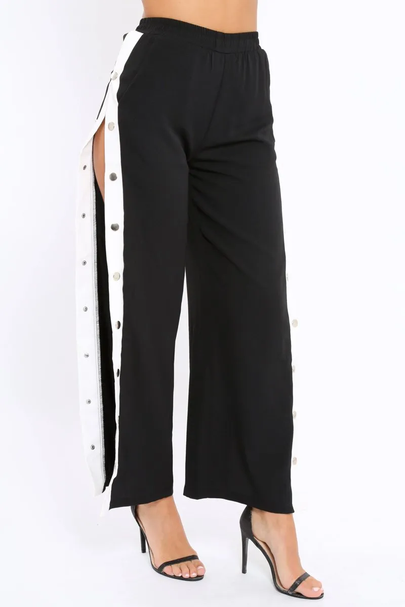 Black Side Popper White Stripe Trousers - Nazneen