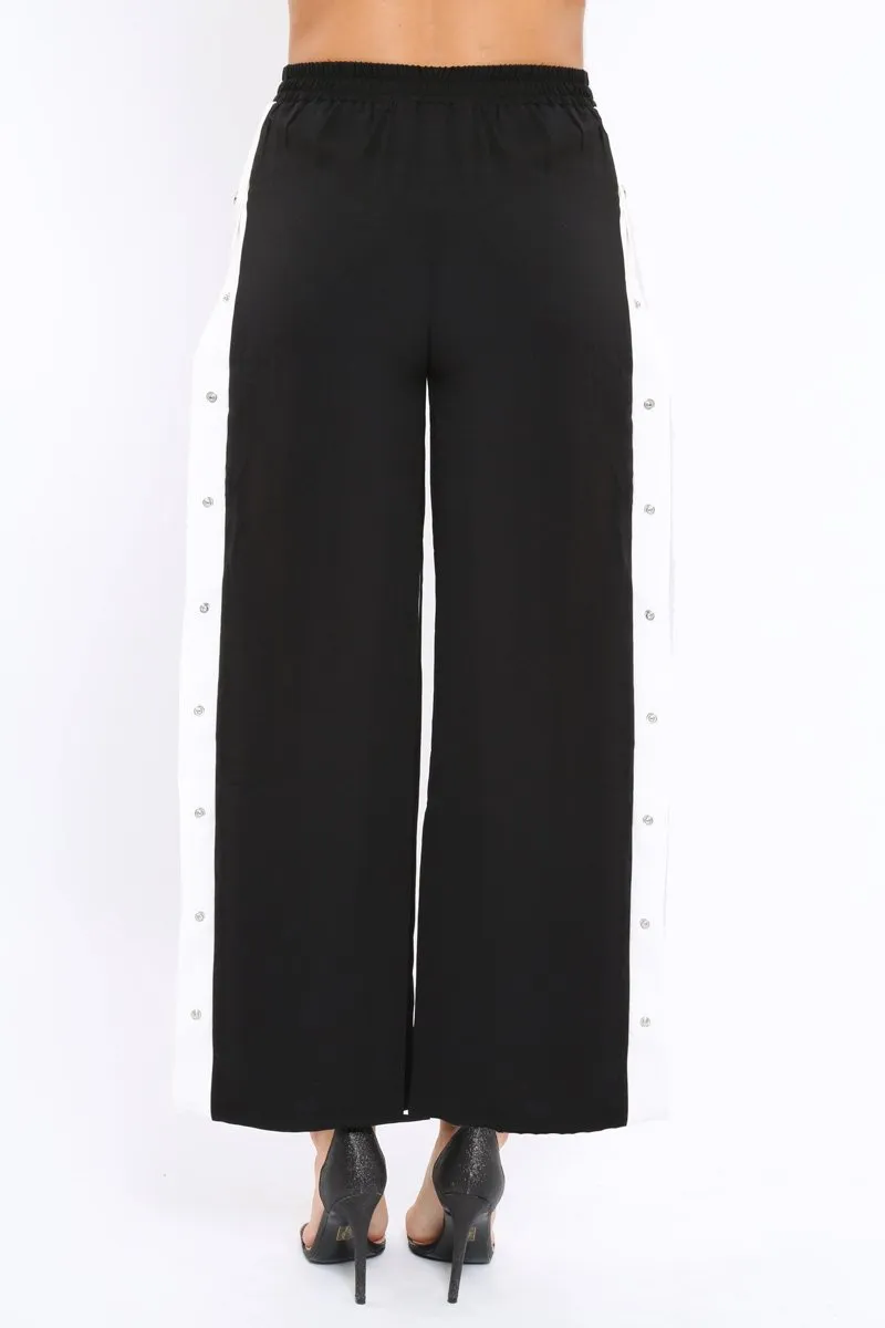 Black Side Popper White Stripe Trousers - Nazneen