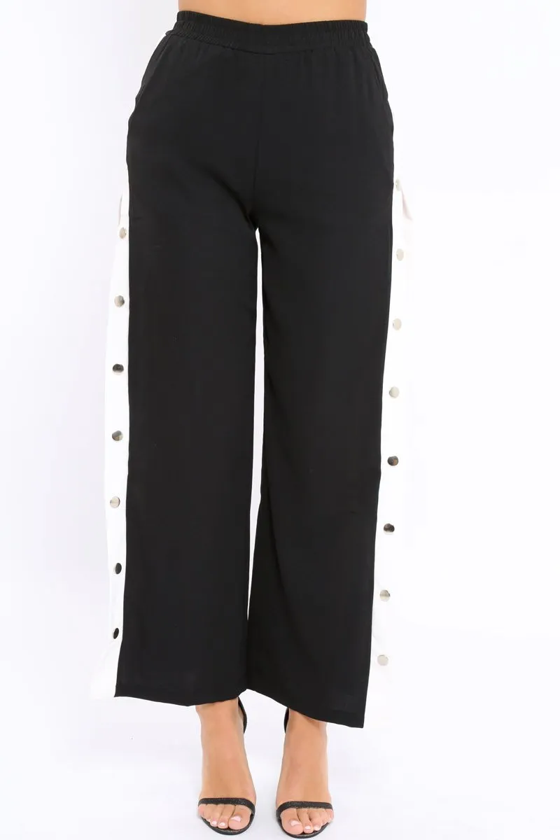 Black Side Popper White Stripe Trousers - Nazneen