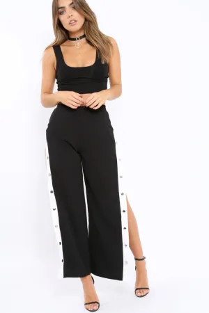 Black Side Popper White Stripe Trousers - Nazneen