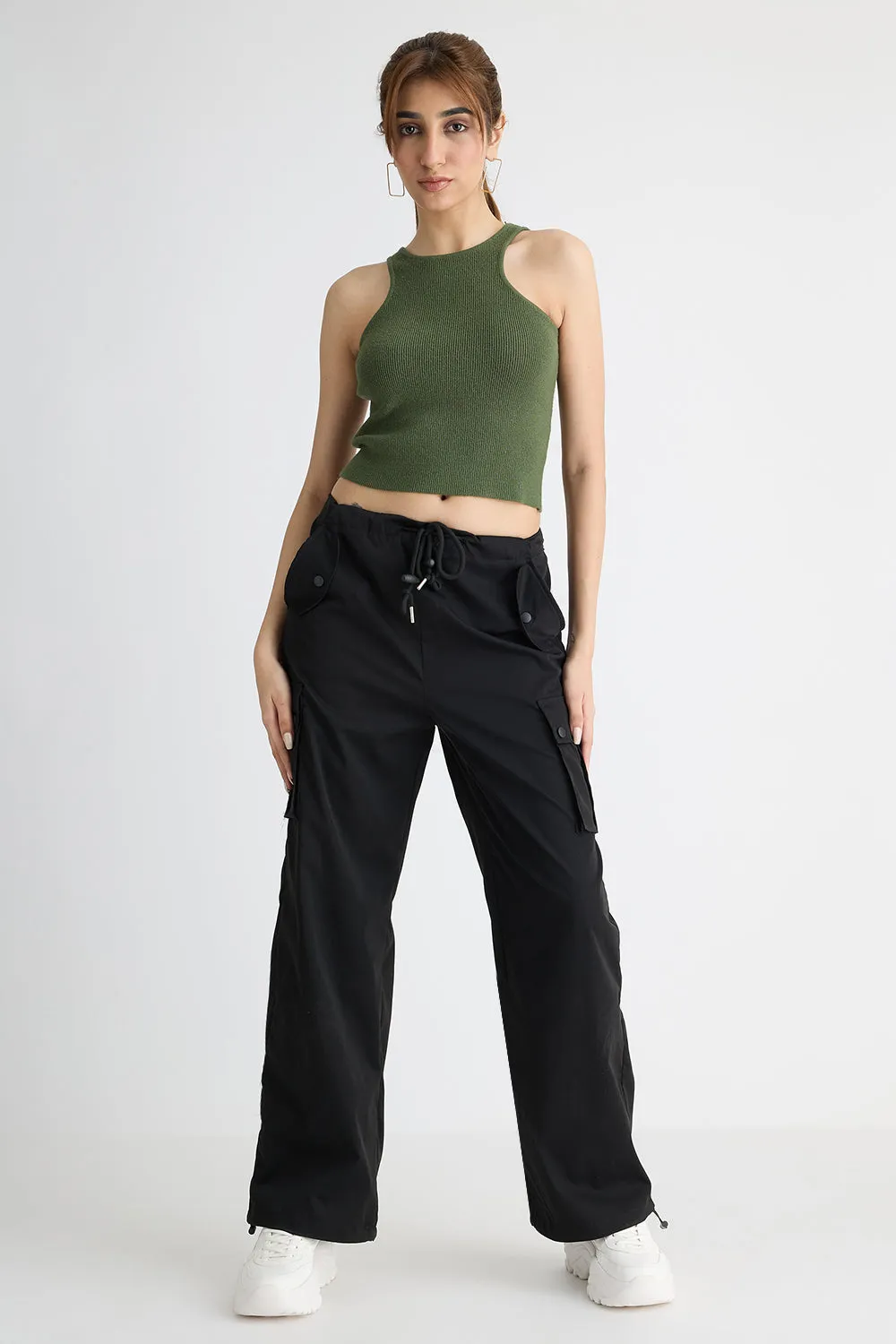 Black Wide Leg Cargo Trouser