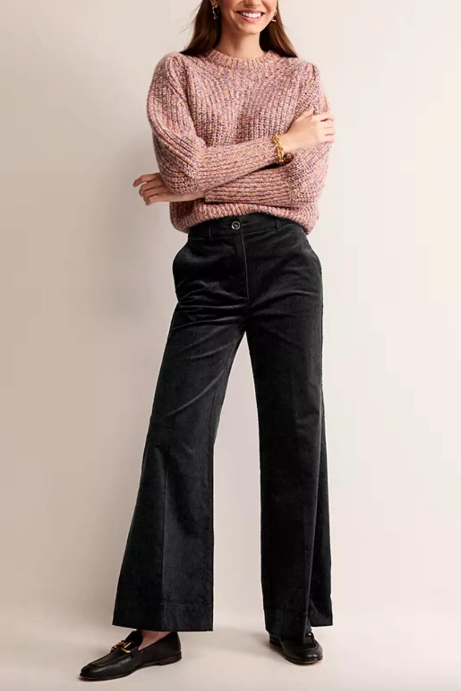 Black Wide Leg Corduroy Trousers