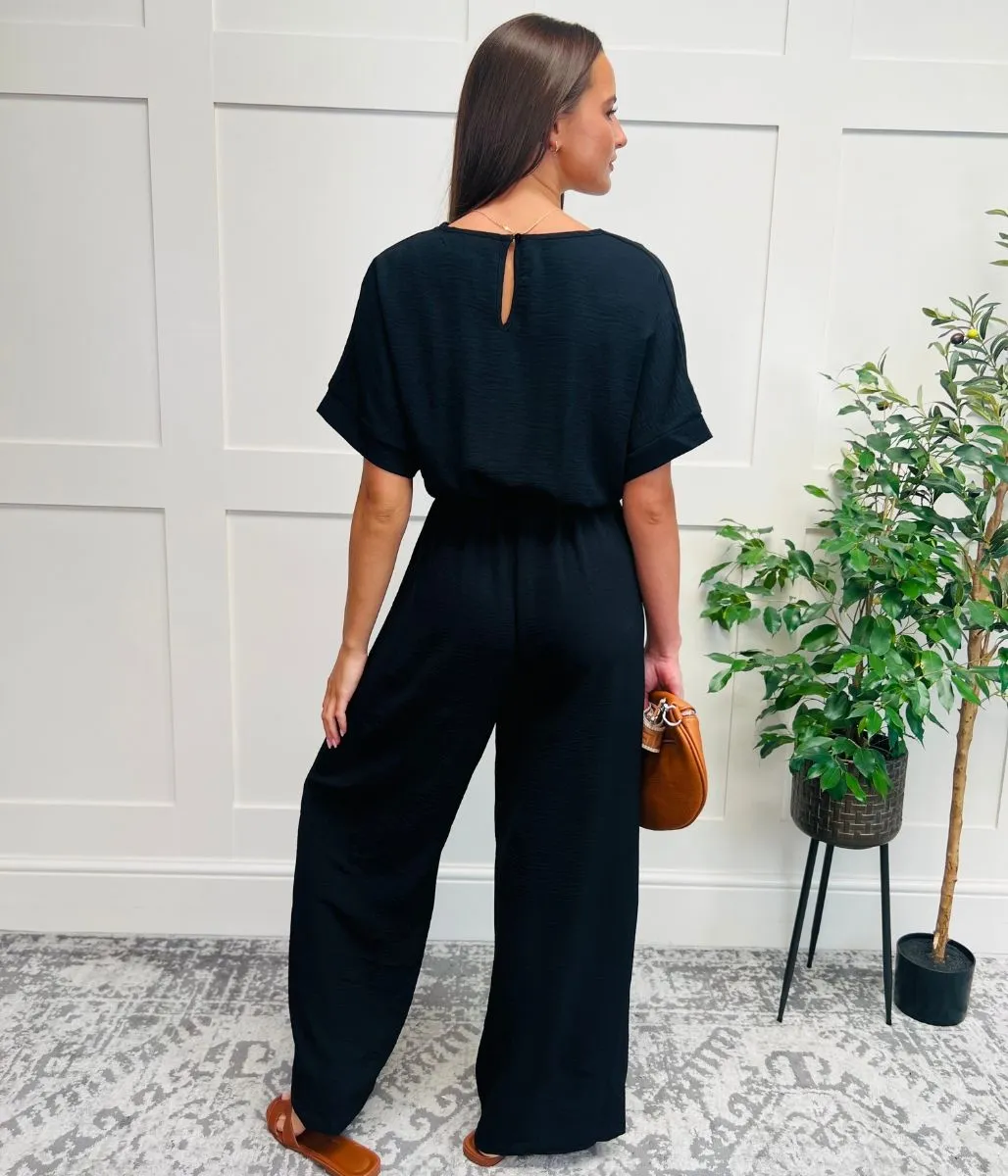 Black Wide Leg Wrap Jumpsuit