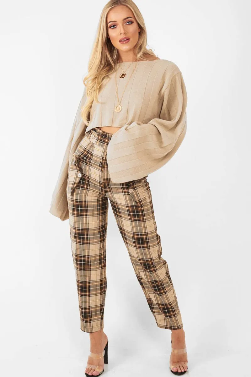 Brown Check Frill Detail Trousers - Bristal