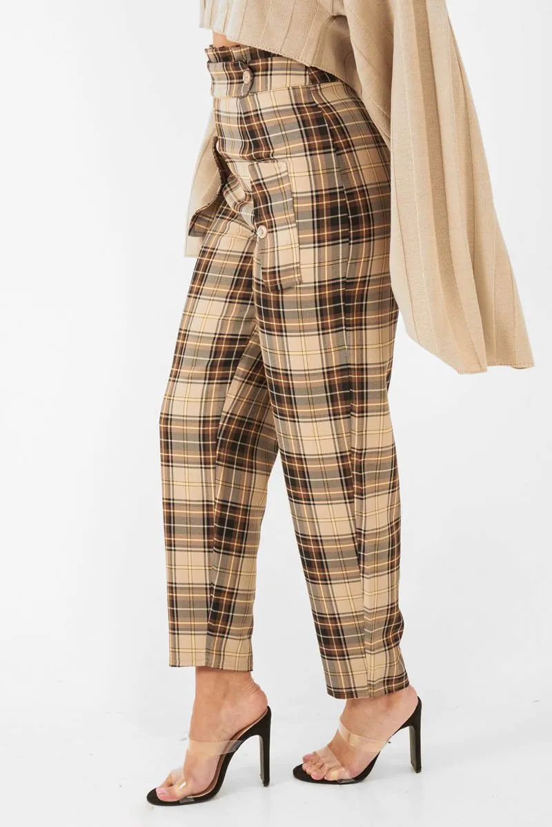 Brown Check Frill Detail Trousers - Bristal