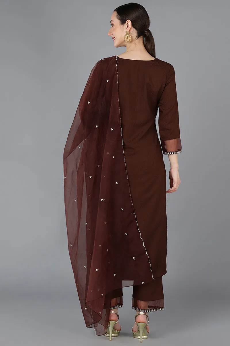 Brown Poly Silk Yoke Design