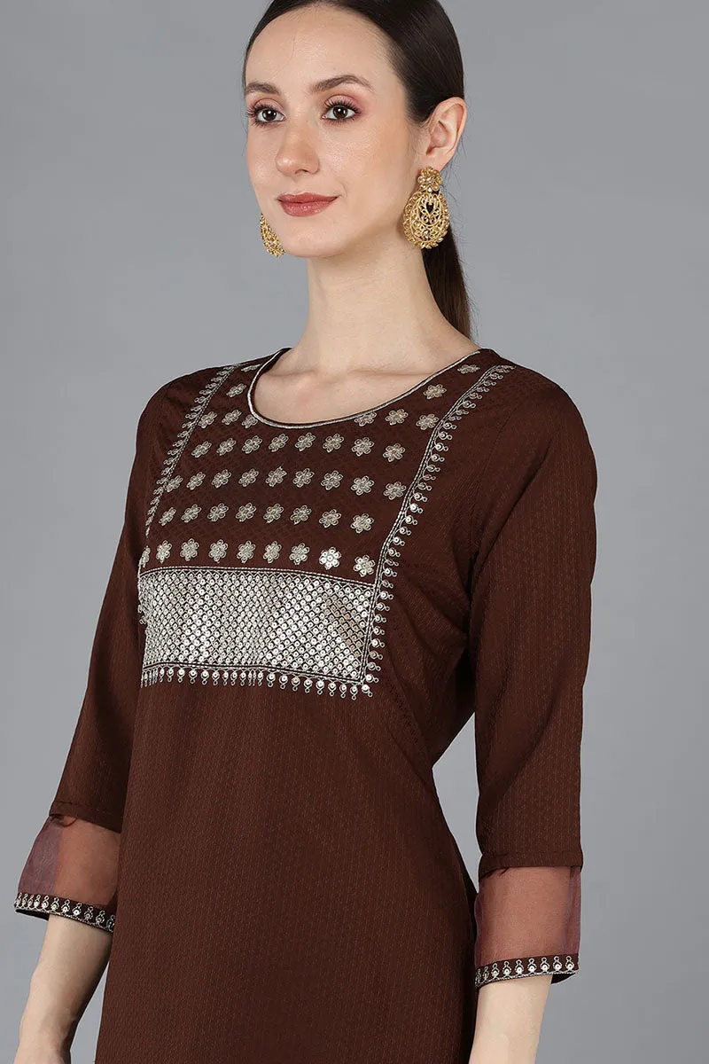 Brown Poly Silk Yoke Design