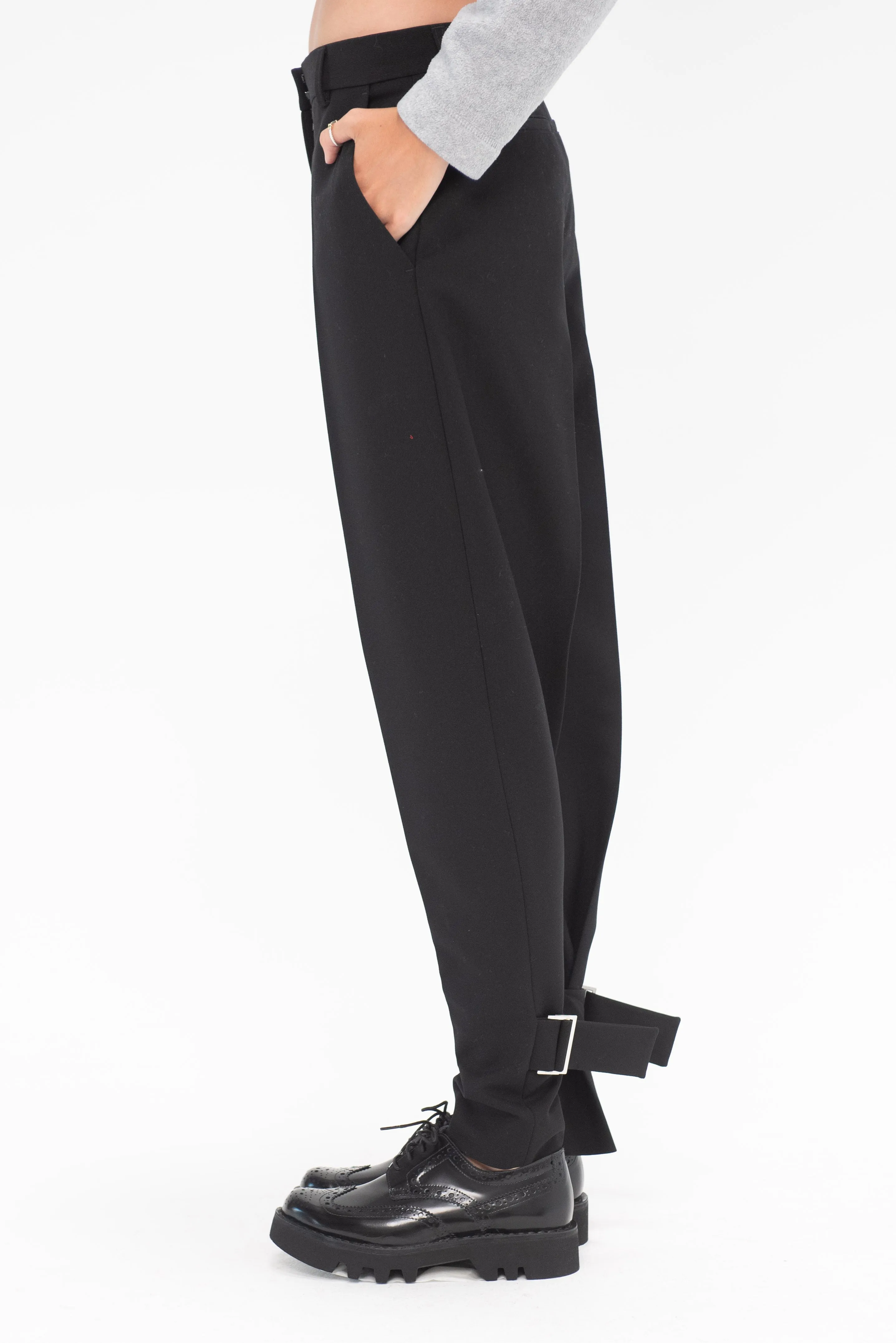 Buckled Slouch Trousers, Black