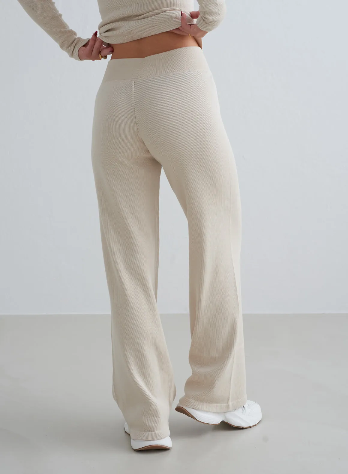 Café Au Lait Ribbed Wool Petite Wide Pants