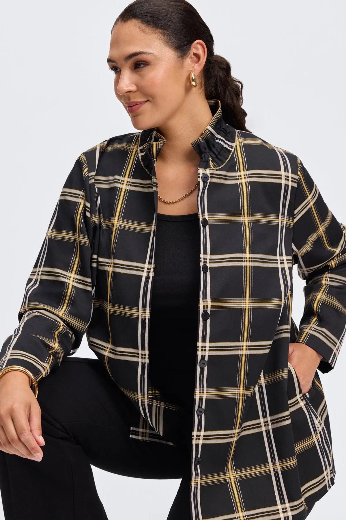 Carolina Plus No Iron Gold & Silver Lurex Plaid Shirt Jacket