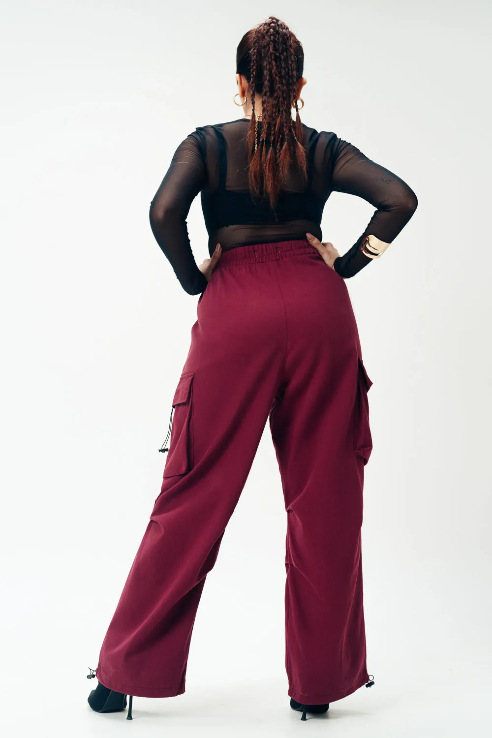 Cherry Red Relaxed Fit Cargo Pant