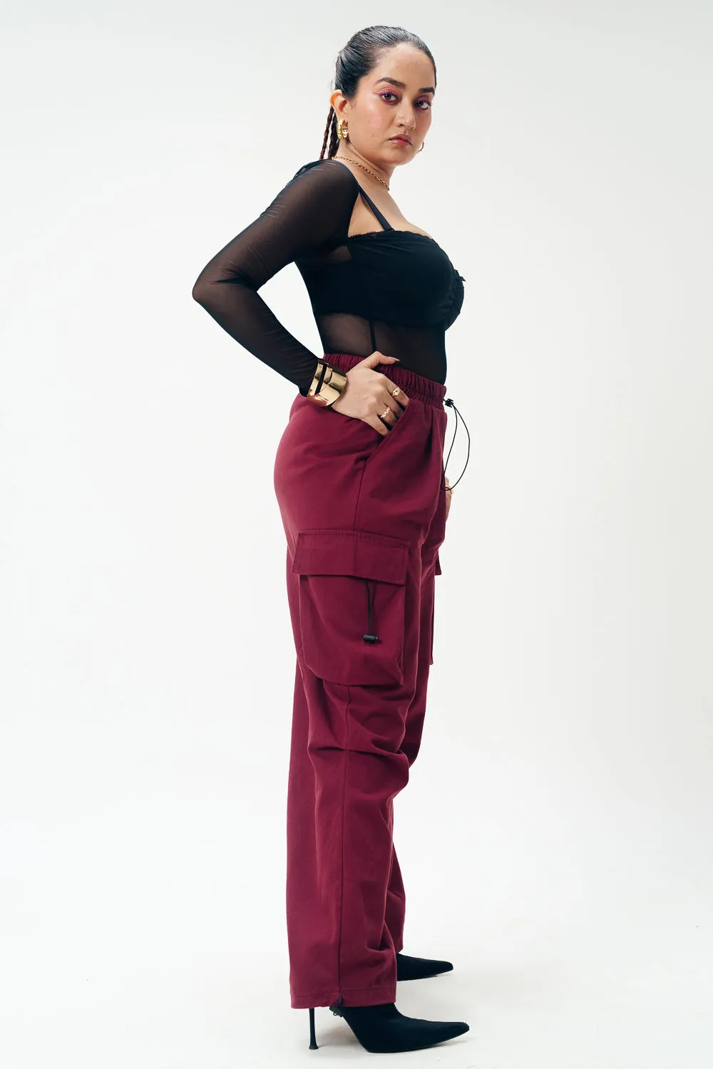 Cherry Red Relaxed Fit Cargo Pant