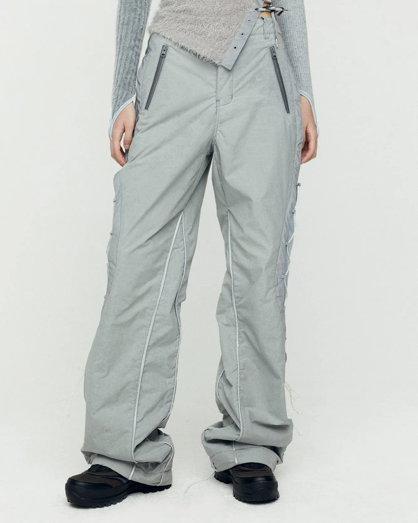 CRACK PADDED LACE-UP WIDE PANTS apa770w(GREY)