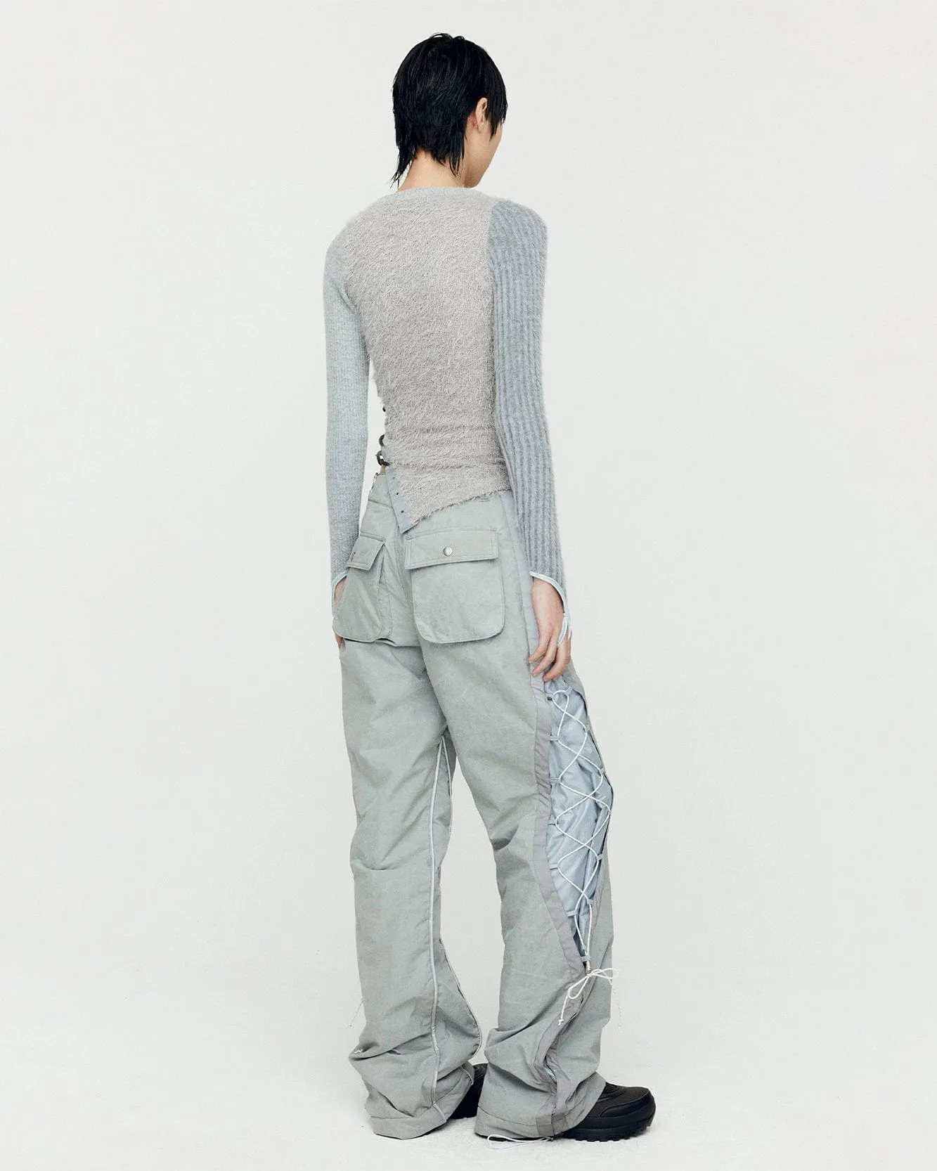 CRACK PADDED LACE-UP WIDE PANTS apa770w(GREY)