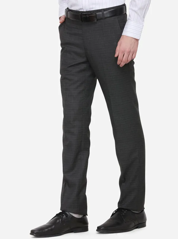 Dark Grey Checked Slim Fit Formal Trouser | Greenfibre