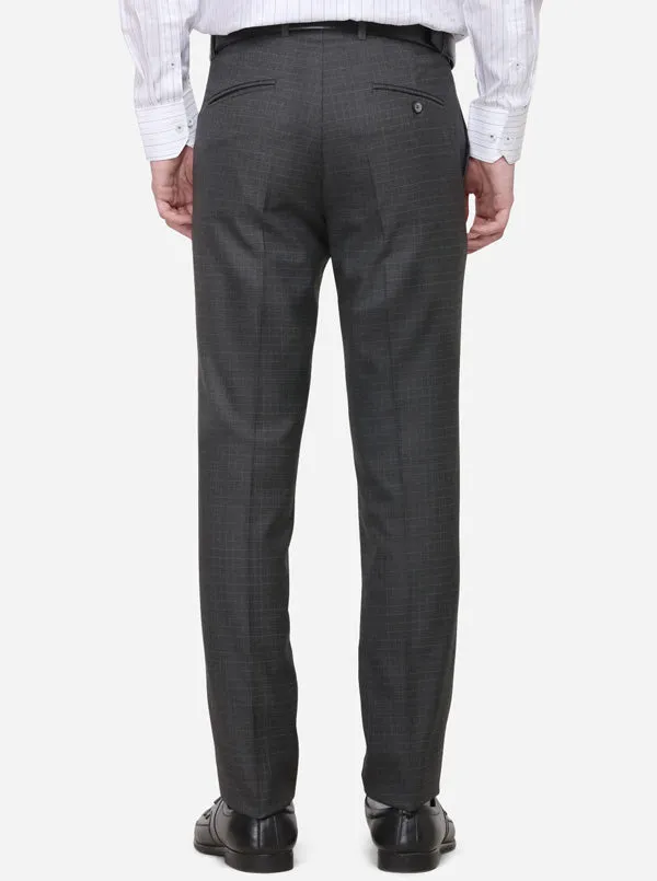 Dark Grey Checked Slim Fit Formal Trouser | Greenfibre