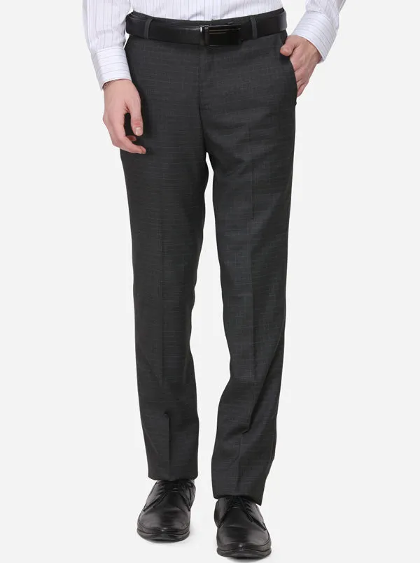 Dark Grey Checked Slim Fit Formal Trouser | Greenfibre