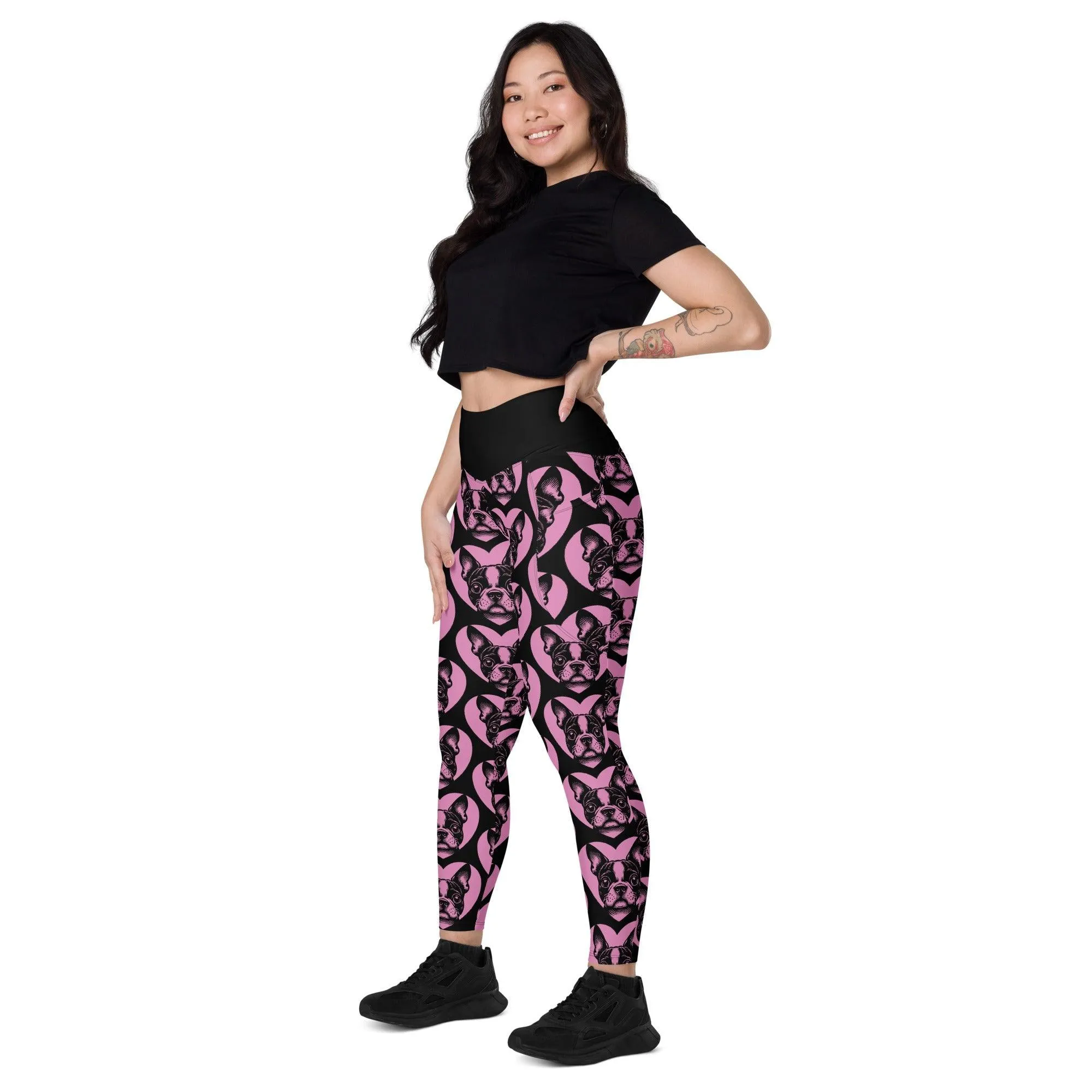 DOG BREED LEGGINGS with pockets - BOSTON TERRIER - HERTTAHOUND - pink