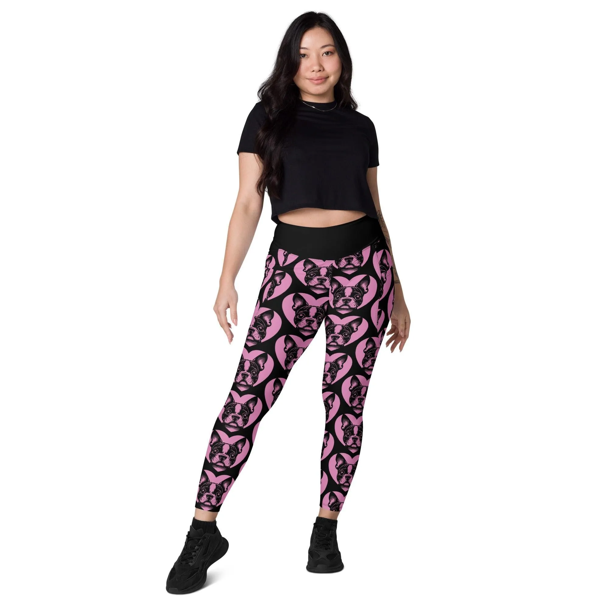 DOG BREED LEGGINGS with pockets - BOSTON TERRIER - HERTTAHOUND - pink