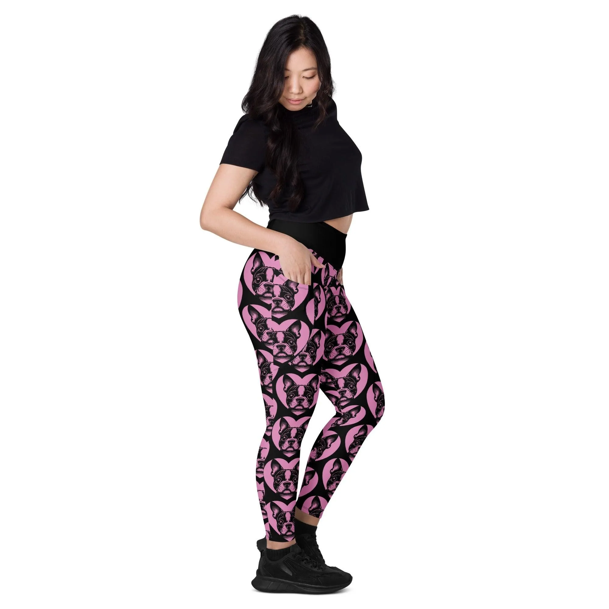 DOG BREED LEGGINGS with pockets - BOSTON TERRIER - HERTTAHOUND - pink