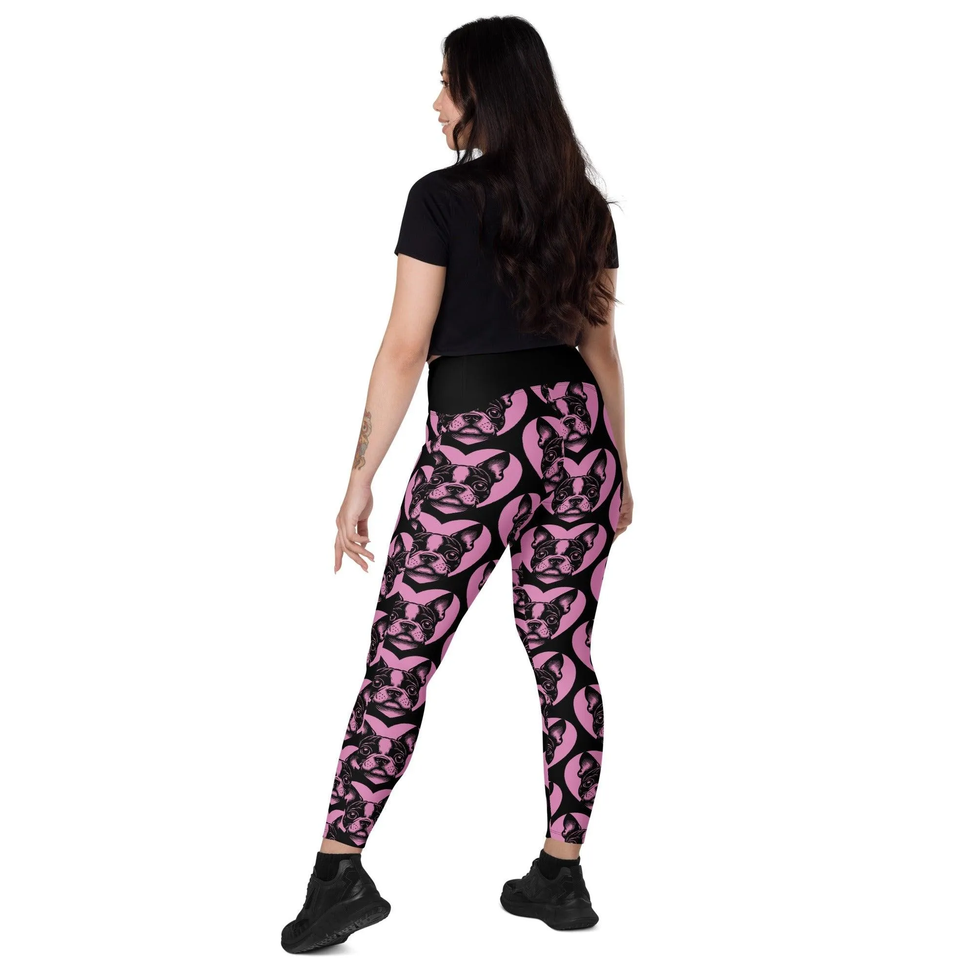 DOG BREED LEGGINGS with pockets - BOSTON TERRIER - HERTTAHOUND - pink