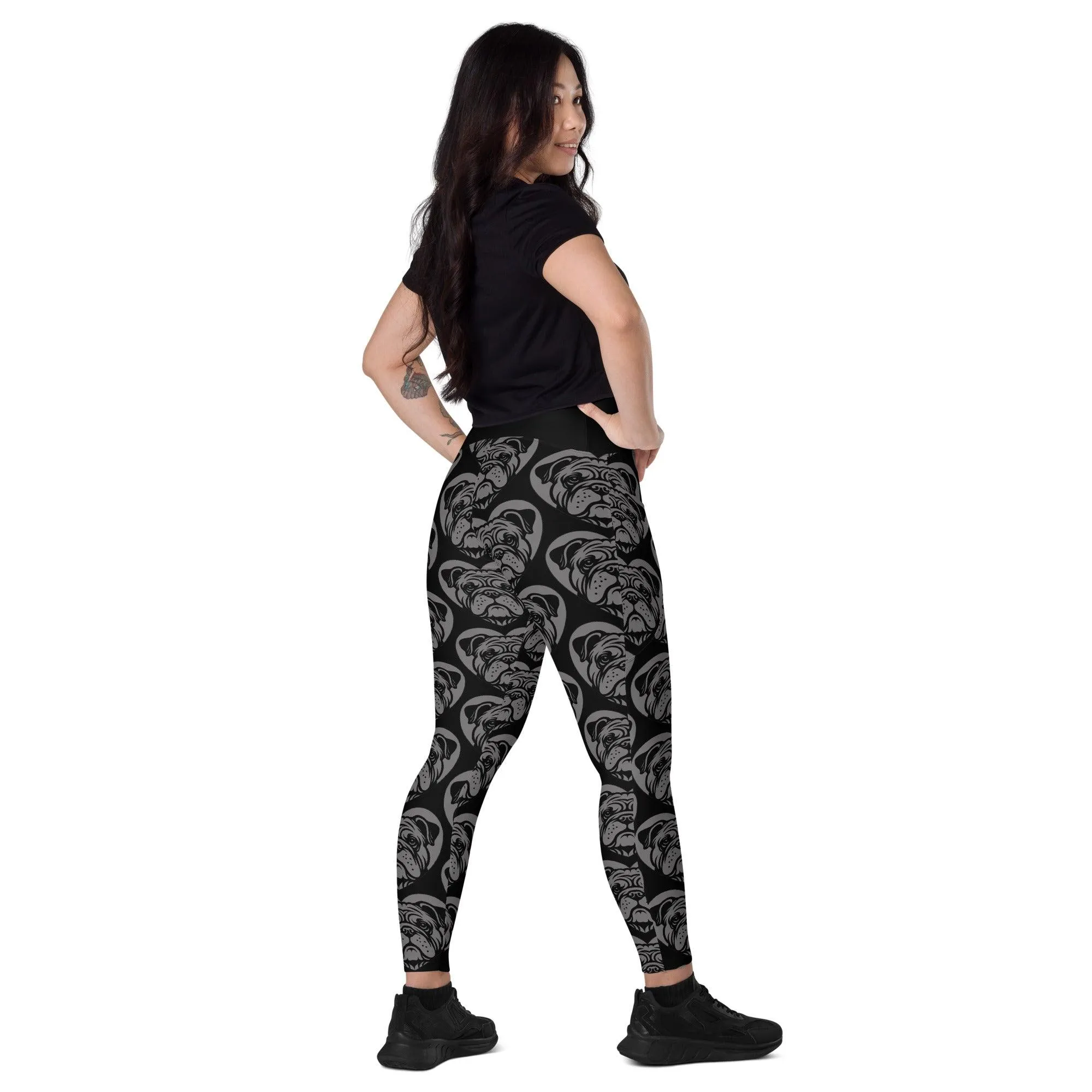 DOG BREED LEGGINGS with pockets - BULLDOG - HERTTAHOUND - grey