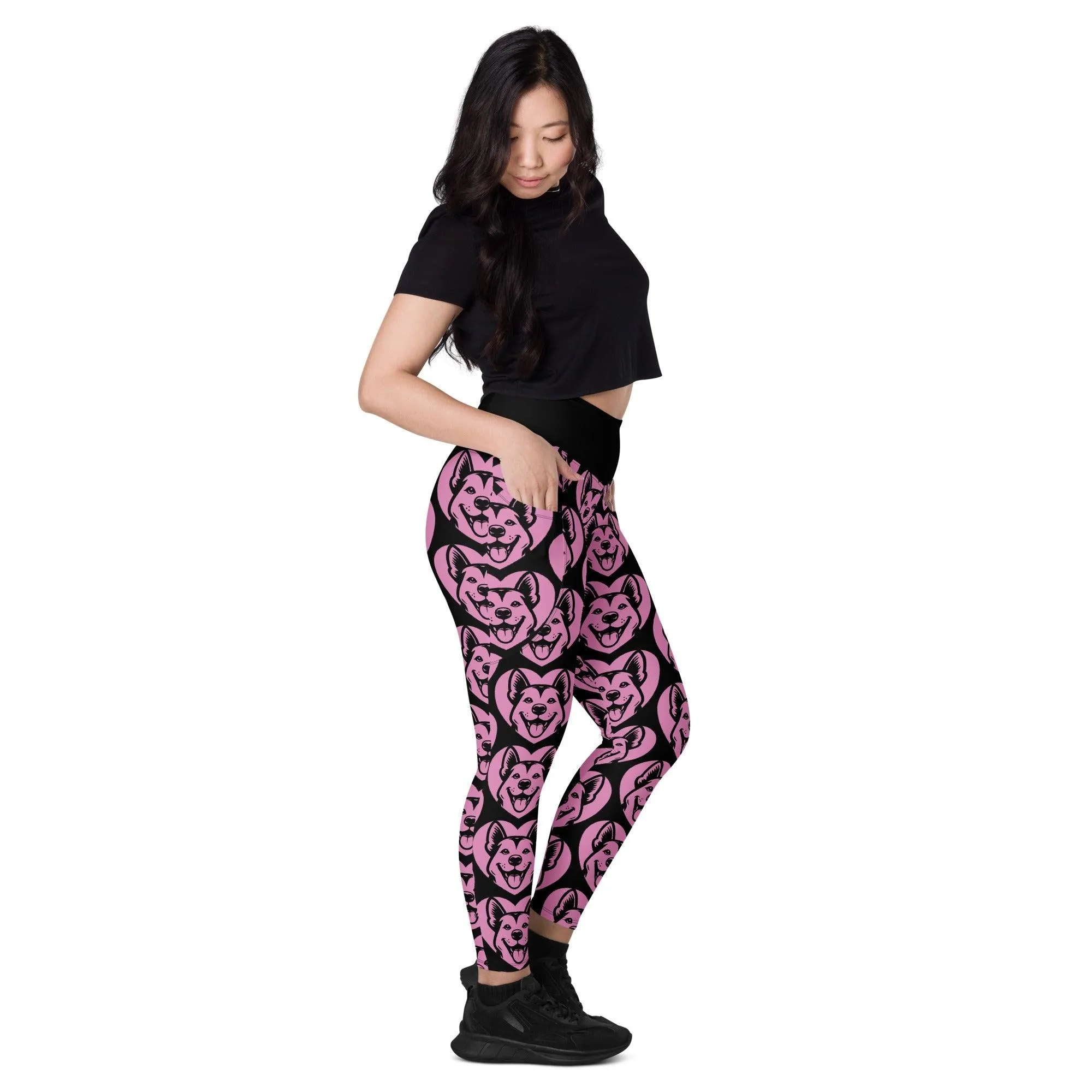 DOG BREED LEGGINGS with pockets - CANAAN DOG - HERTTAHOUND - pink