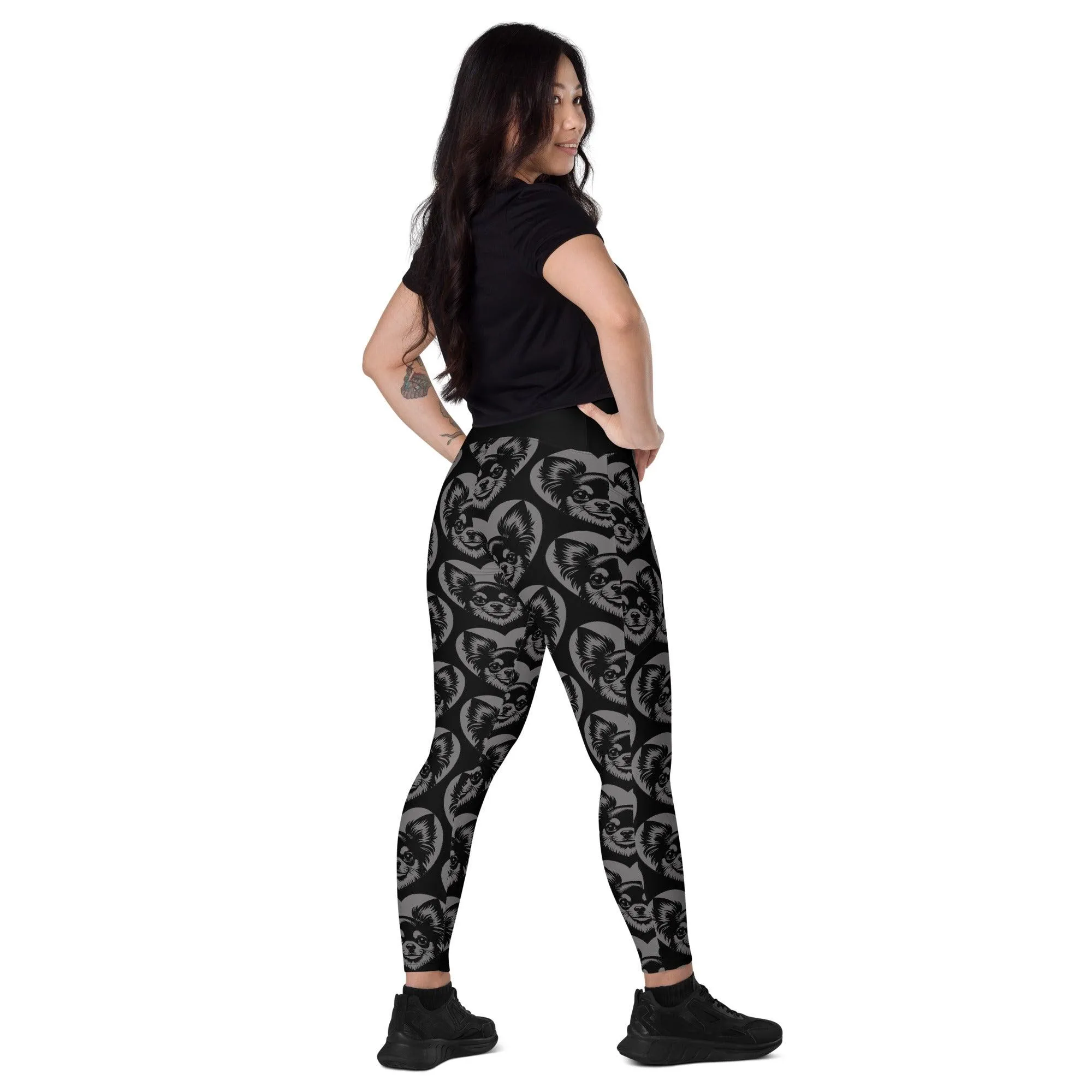 DOG BREED LEGGINGS with pockets - CHIHUAHUA LONG HAIRED - HERTTAHOUND - grey