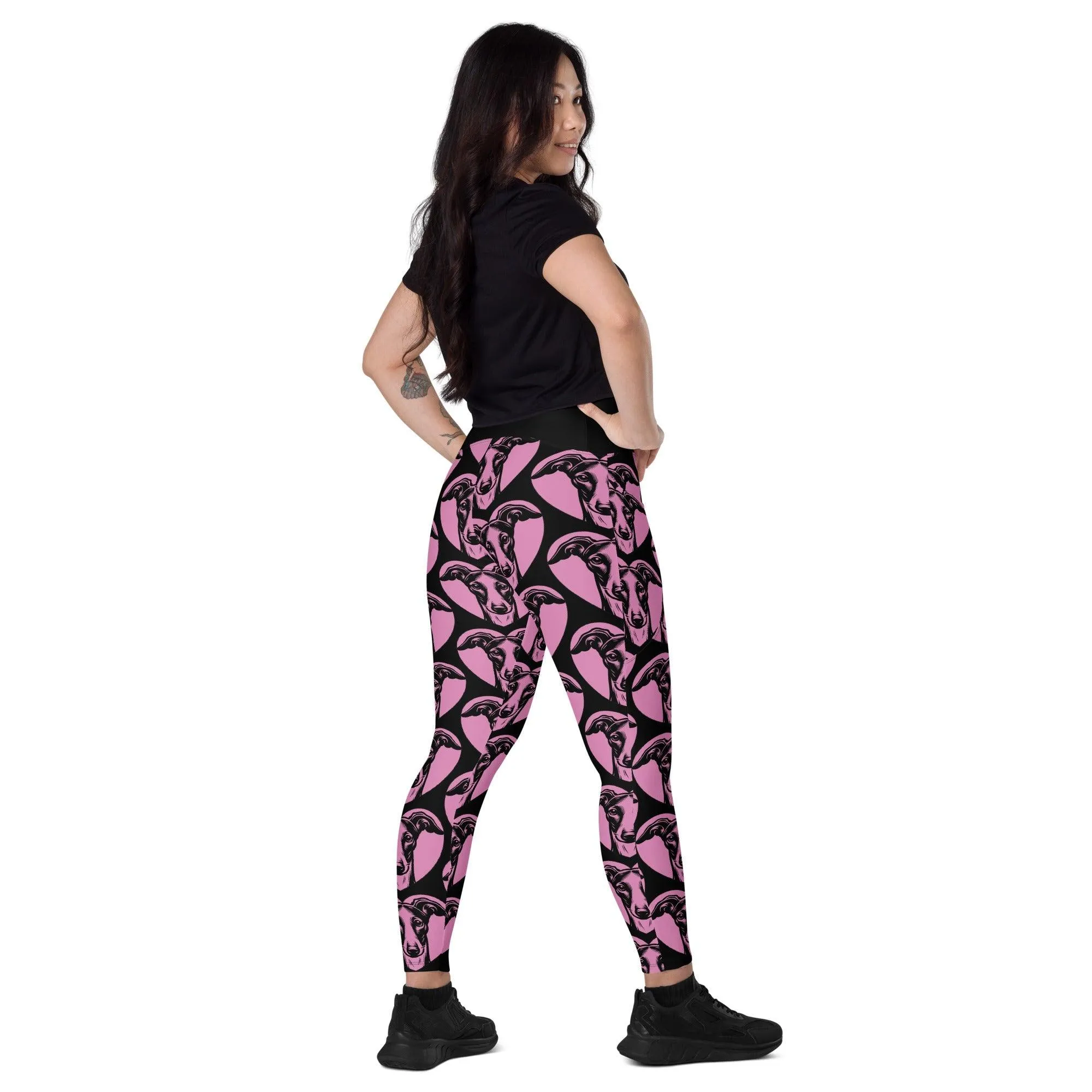 DOG BREED LEGGINGS with pockets - GREYHOUND - HERTTAHOUND - pink