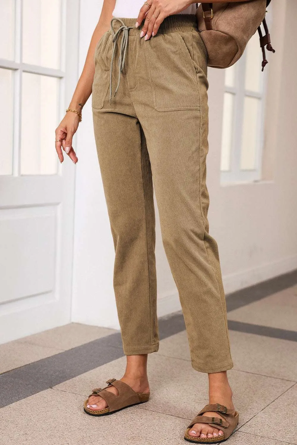 Drawstring Straight Pants with Pockets