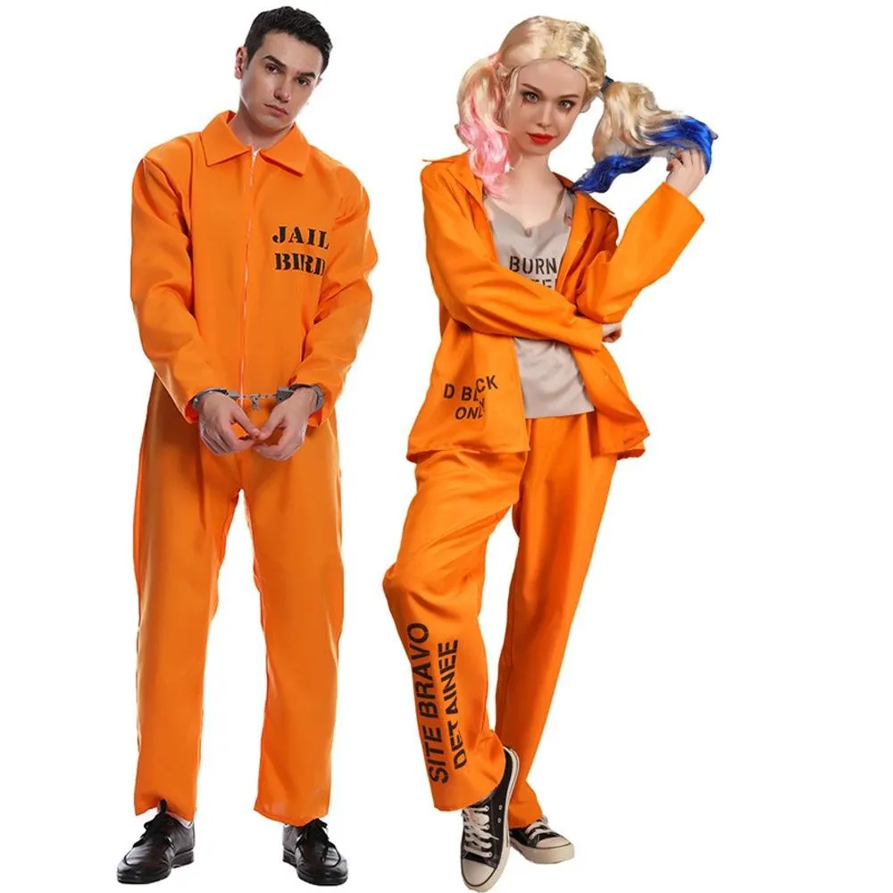 Escaped Prisoner Costume Cosplay Party Jumpsuit Uniform Suit Halloween For Men Women